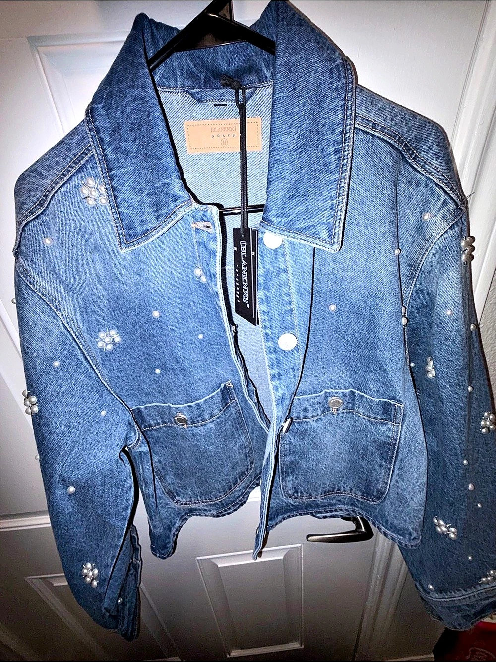 Rare BLANKNYC Pearl Embellished Denim Jacket Embellished Denim Jean Jacket NWT